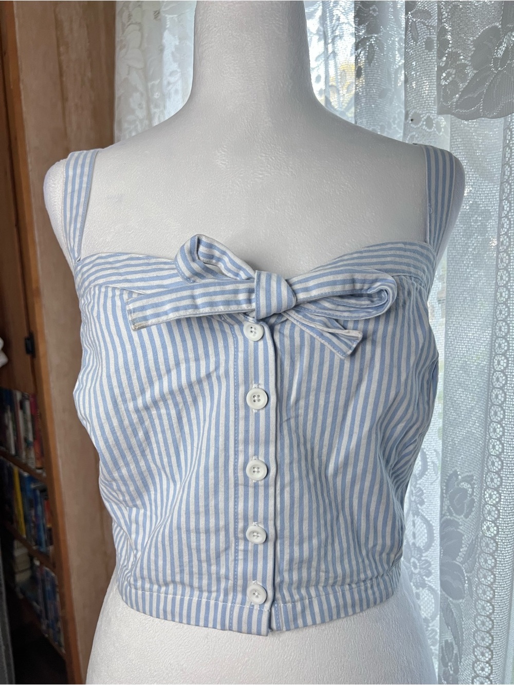 Forever 21 Light Blue & White Striped Bow-Front Crop Top Plus Size 3X
